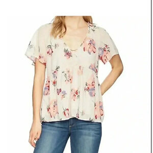LUCKY BRAND Women's Pink Floral Flutter short sleeve  Top S